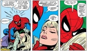 Spider-Man at the death of his girlfriend Gwen 