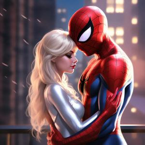 Spider-Man hugging Silver Sable