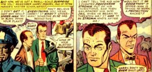 Comic panel: Harry and Norman Osborn have a conversation about Spider-Man