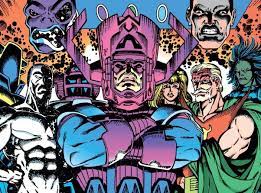 Marvel Comics montage of cosmic entities with Galactus standing in front. 