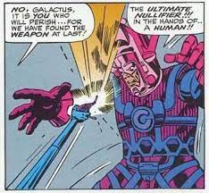 Reed Richards confronts Galactus with the Ultimate Nullifier