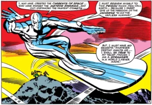 Marvel comics frame - Silver Surfer resigns himself to being imprisoned on earth. 