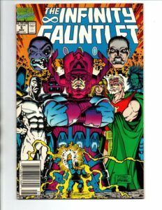 Marvel Comic Issue: Infinity Gauntlet #5 - Galactus stands in the midst of super heroes and cosmic entities. 