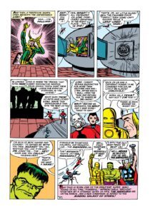 Marvel Comics page from Avengers #1 - the formation of the Avengers with Thor, Hulk, Ant Man, Wasp and Iron Man. 