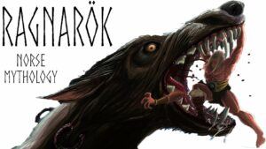 Norse Mythology - Ragnarok - a god fighting enormous wolf