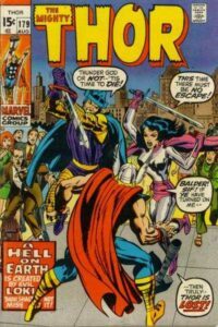 Marvel Comics cover: Thor #179 - Balder and Lady Sif seemingly attack Thor because of Loki's mischief