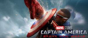 Captain America: Brave New World poster: Sam Wilson as Captain America holds up his shield to block Red Hulk's smashing fist