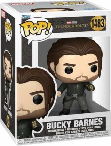 Marvel Studios Thunderbolts Funko Pop! #1483 featuring Bucky Barnes in tactical gear with metal arm. Official bobblehead collectible in window display box. Great for MCU fans and Funko collectors.