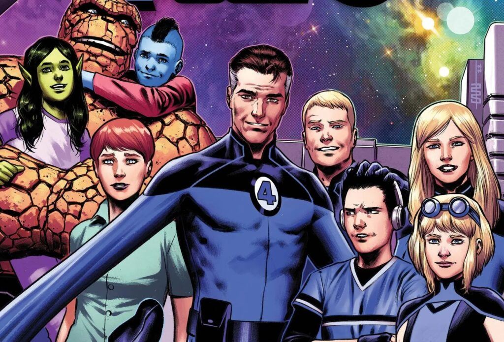 Fantastic Four Marvel's first family. The Thing and Alicia with their children Jo-Venn and N'Kalla. Reed and Sue Richards with Franklin and Valeria. 