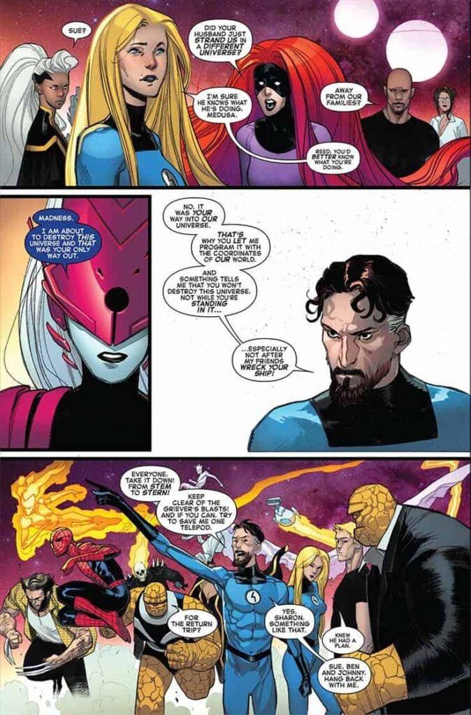 Reed Richards directs the Fantastic Four while planning the Griever's return trip.